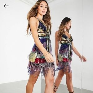 Mini cami dress in diamond fringe embellishment. Delicate! No rips or tears.